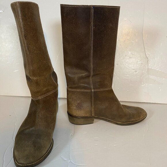 Markee Made in Italy Distressed Brown Leather Women's Knee-High Boots Size 7 - Picture 2 of 15